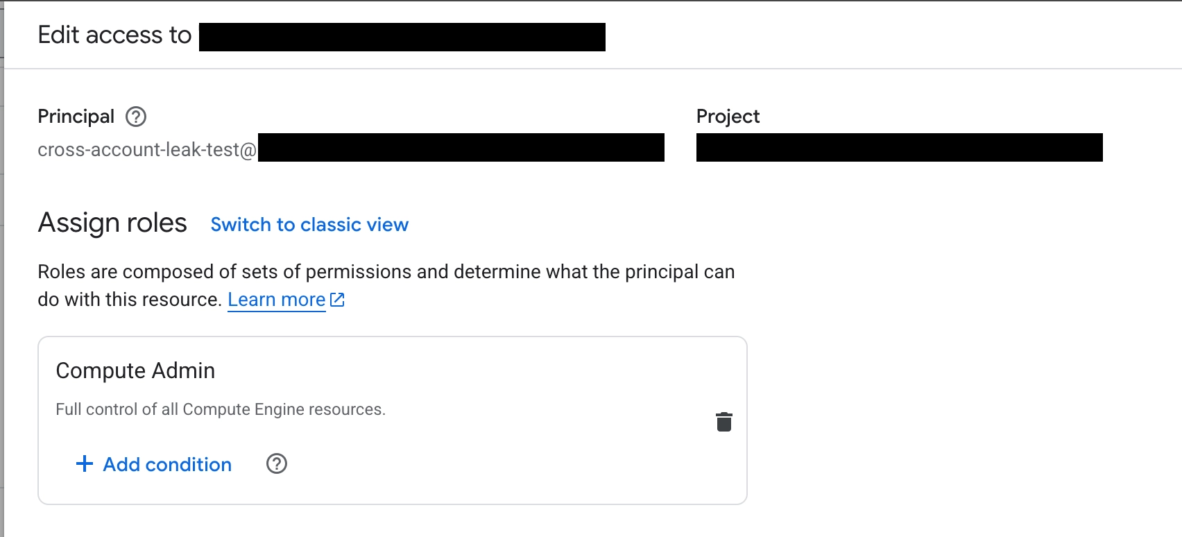 Compute Admin role in target project